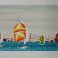 Spinnakers under the Golden Gate Bridge - Image Size : 15x30 Inches
